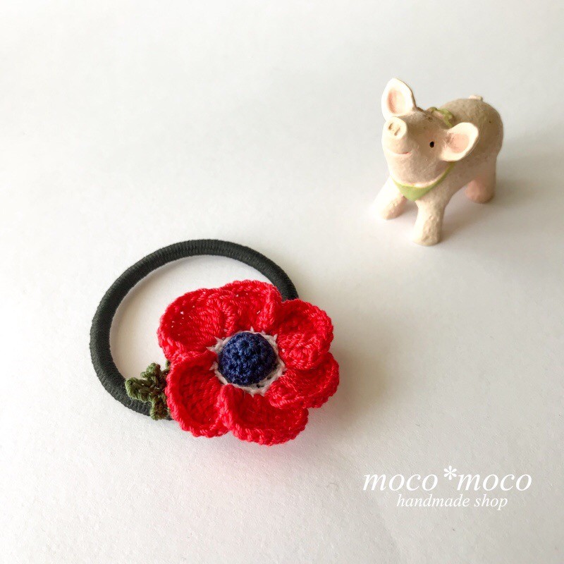 アネモネのヘアゴム 赤 Iichi ハンドメイド クラフト作品 手仕事品の通販