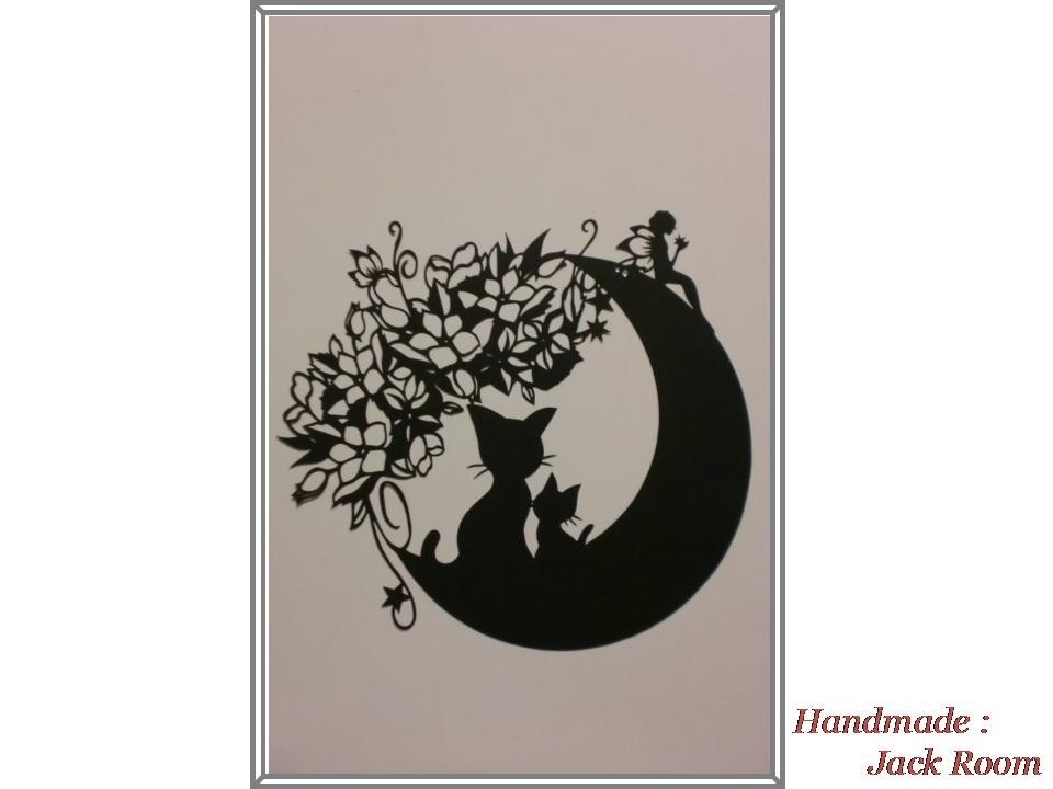 メルヘン切り絵i34 月猫 再販 Iichi ハンドメイド クラフト作品 手仕事品の通販