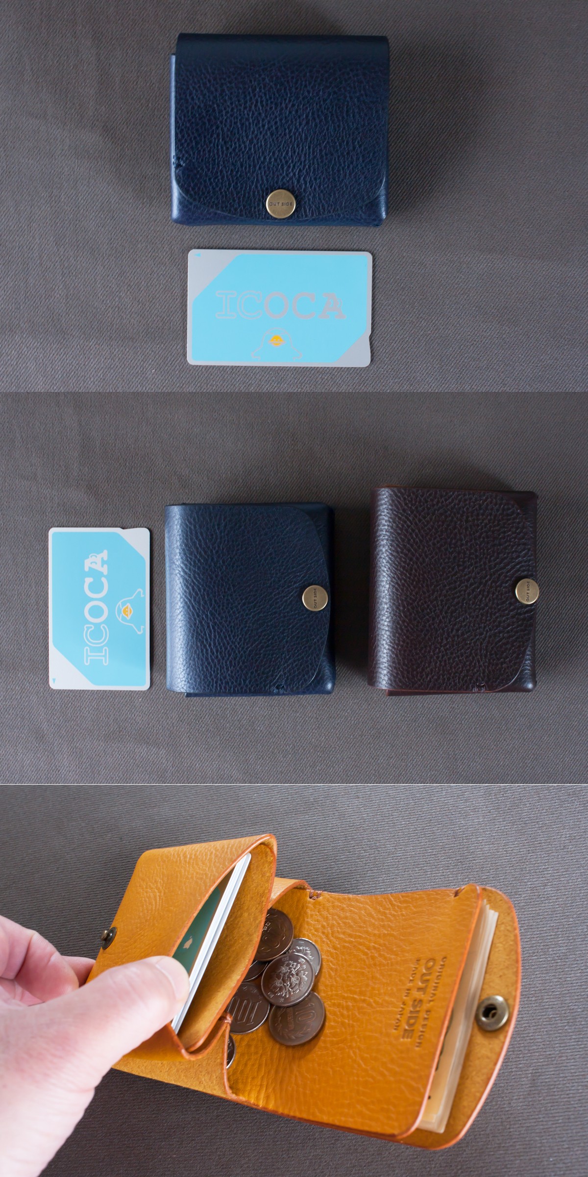 イタリア製牛革の二つ折りピッコロ財布 ネイビー 受注製作 Iichi ハンドメイド クラフト作品 手仕事品の通販