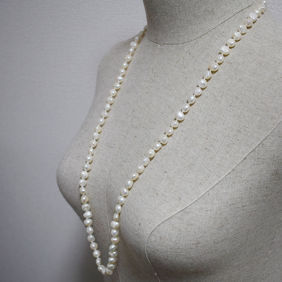 SALE 120cm バロック淡水パール ロングネックレス オールノット 真珠
