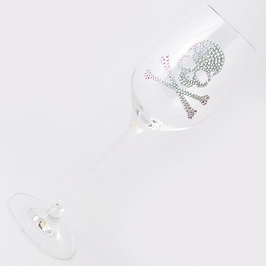 白ワイングラス スカル フルデコレーション 結婚祝い 誕生日 プレゼント ギフト スワロフスキー デコグラス Iichi ハンドメイド クラフト作品 手仕事品の通販