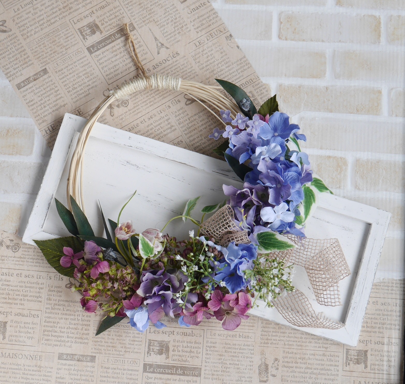 アジサイの花かごリース Iichi ハンドメイド クラフト作品 手仕事品の通販