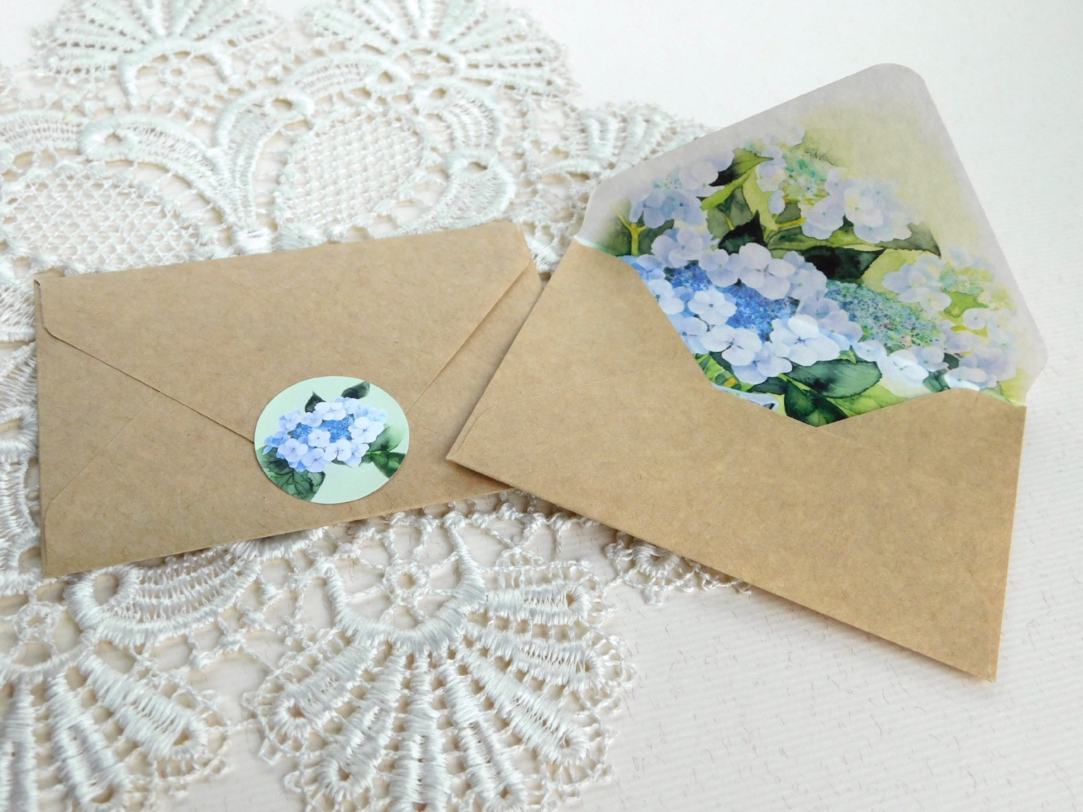 額紫陽花のクラフトミニ封筒＆メッセージカード | iichi ハンドメイド 
