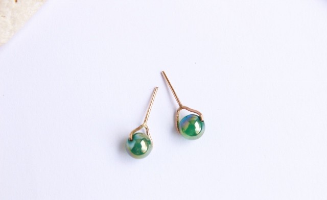 グリーンメノウ アクアオーラ Yピアス 14kgf Or K18 Iichi ハンドメイド クラフト作品 手仕事品の通販