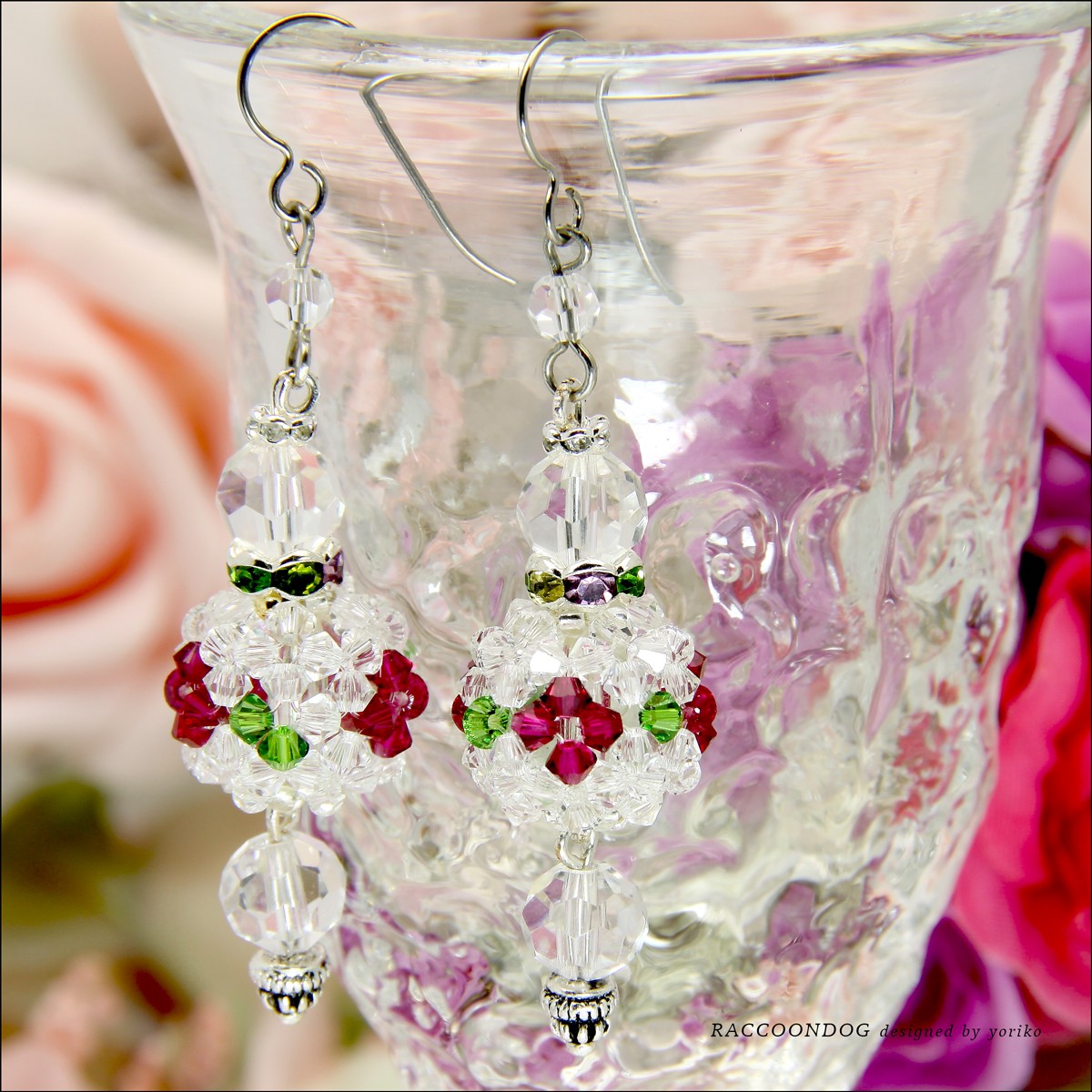 スワロフスキー花毬 はなまり のピアス イヤリング ビーズアクセサリー Iichi ハンドメイド クラフト作品 手仕事品の通販