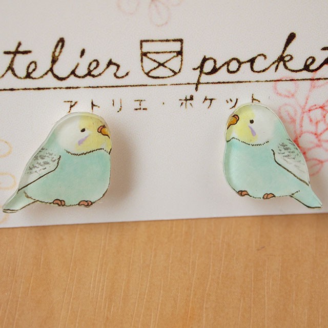 プラバンピアス セキセイインコ 空色 Iichi ハンドメイド クラフト作品 手仕事品の通販