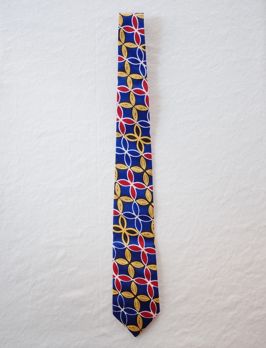アフリカンプリントx播州織ネクタイ Blue Flower Iichi ハンドメイド クラフト作品 手仕事品の通販