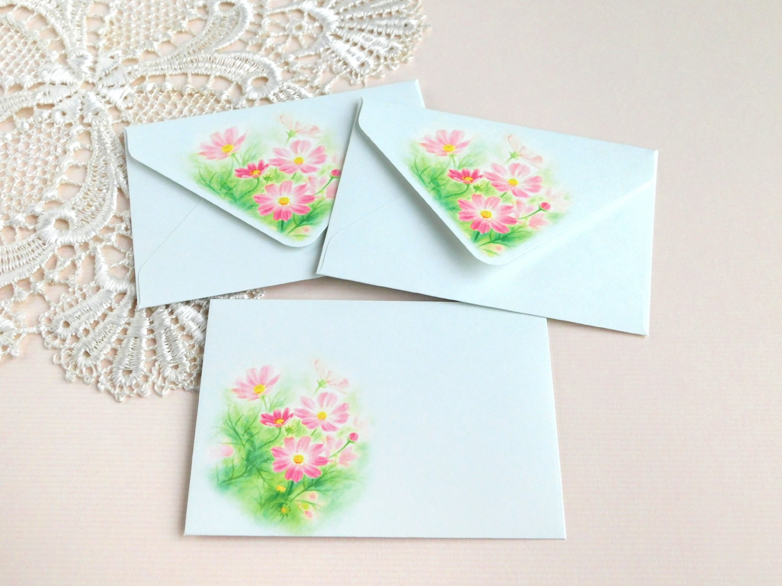 コスモスの上質紙ミニ封筒 外模様 メッセージカード付き Iichi ハンドメイド クラフト作品 手仕事品の通販