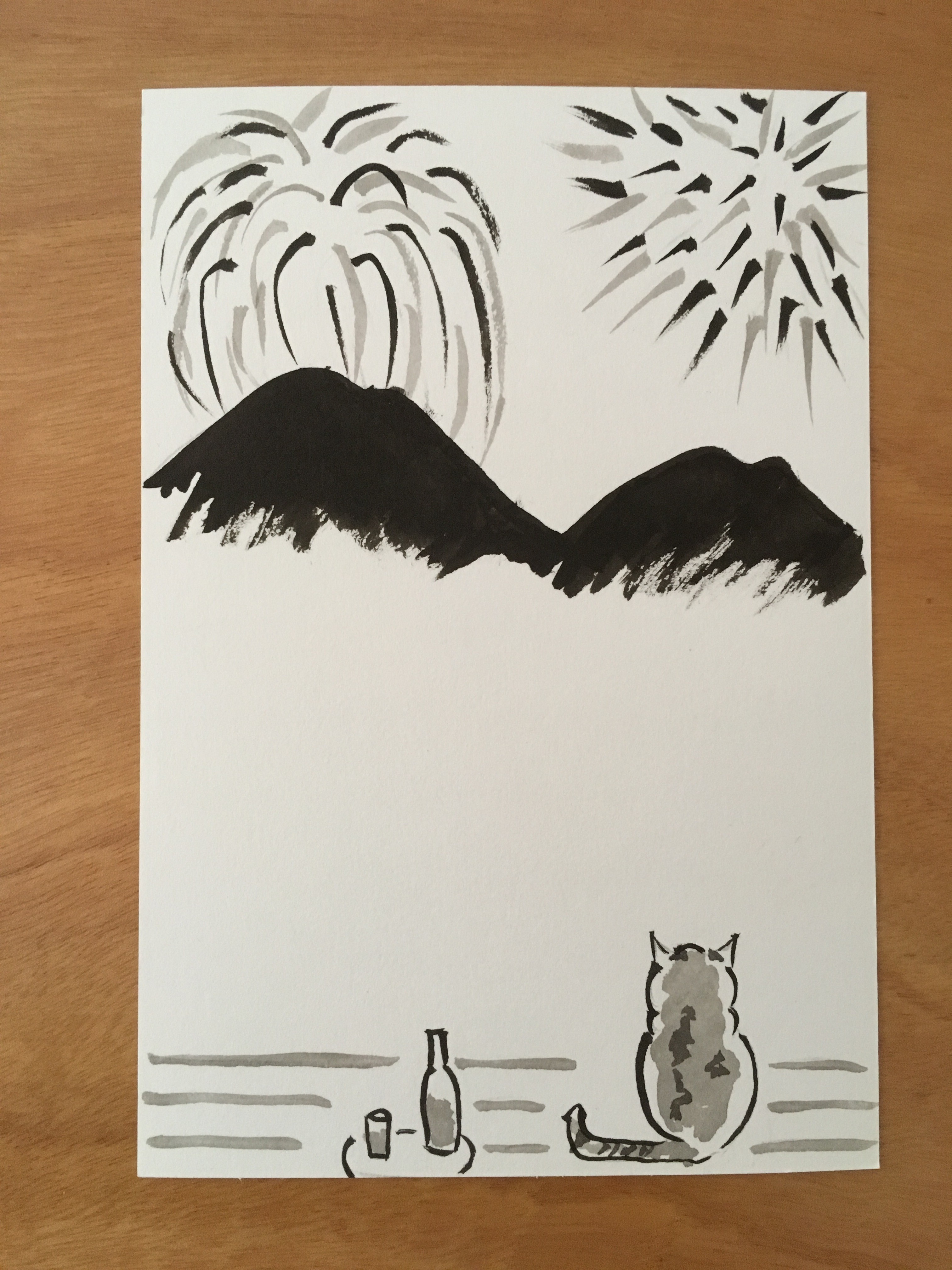絵葉書 ポストカード 猫と花火 Iichi ハンドメイド クラフト作品 手仕事品の通販