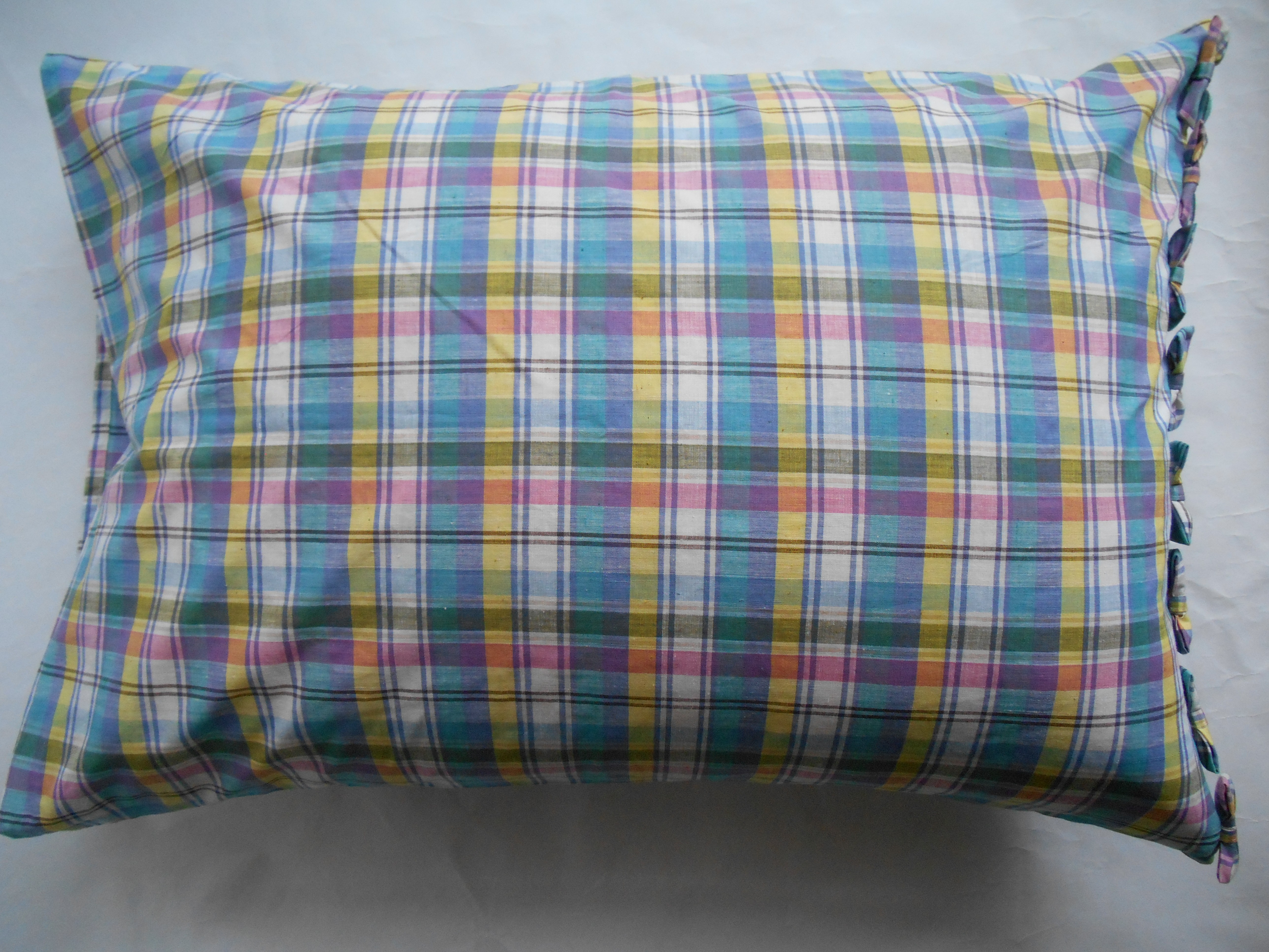グリーンチェックリボン付きかわいい枕カバー Iichi ハンドメイド
