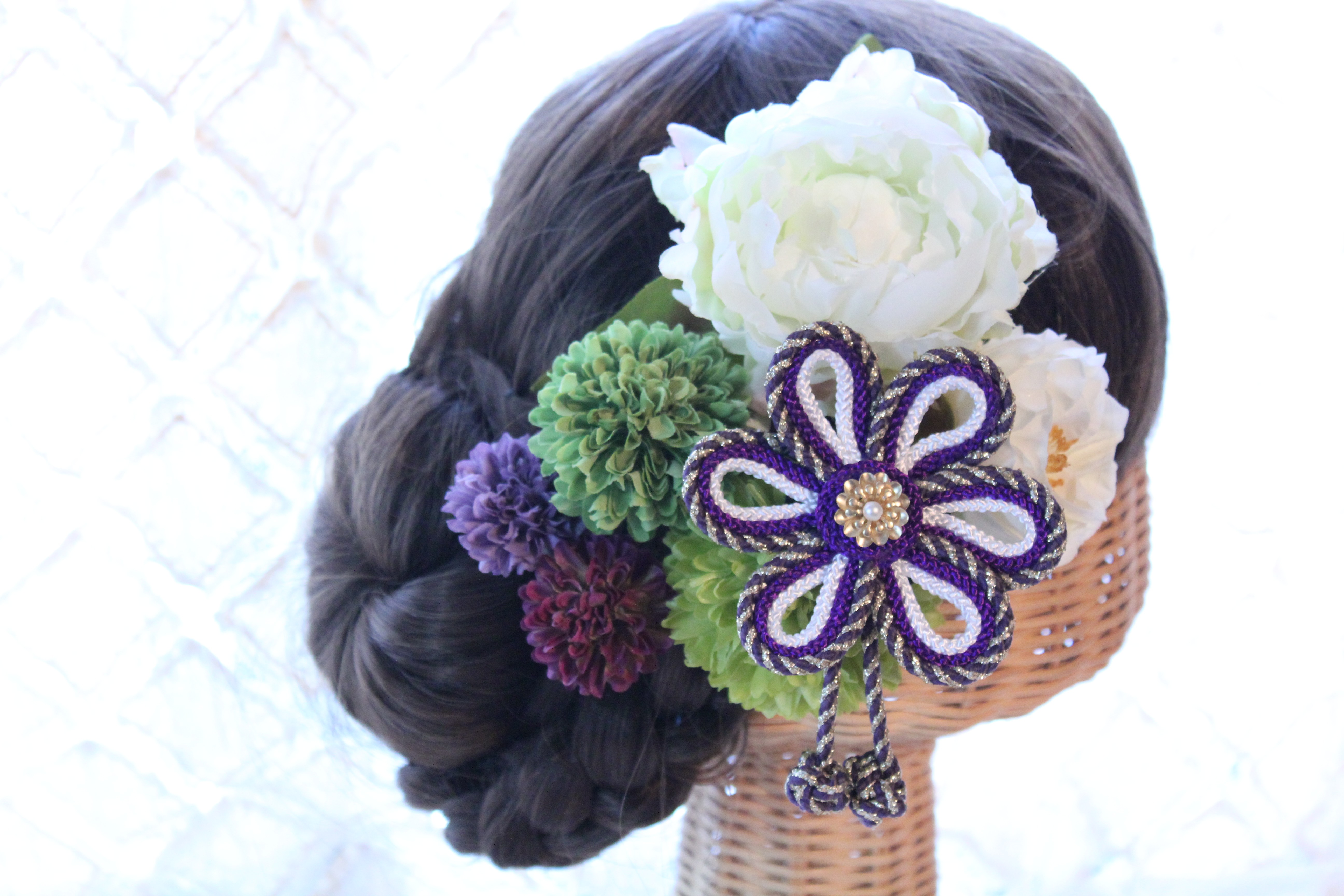 白紫系和装髪飾り 花の組紐飾り 成人式 卒業式 結婚式 Iichi ハンドメイド クラフト作品 手仕事品の通販