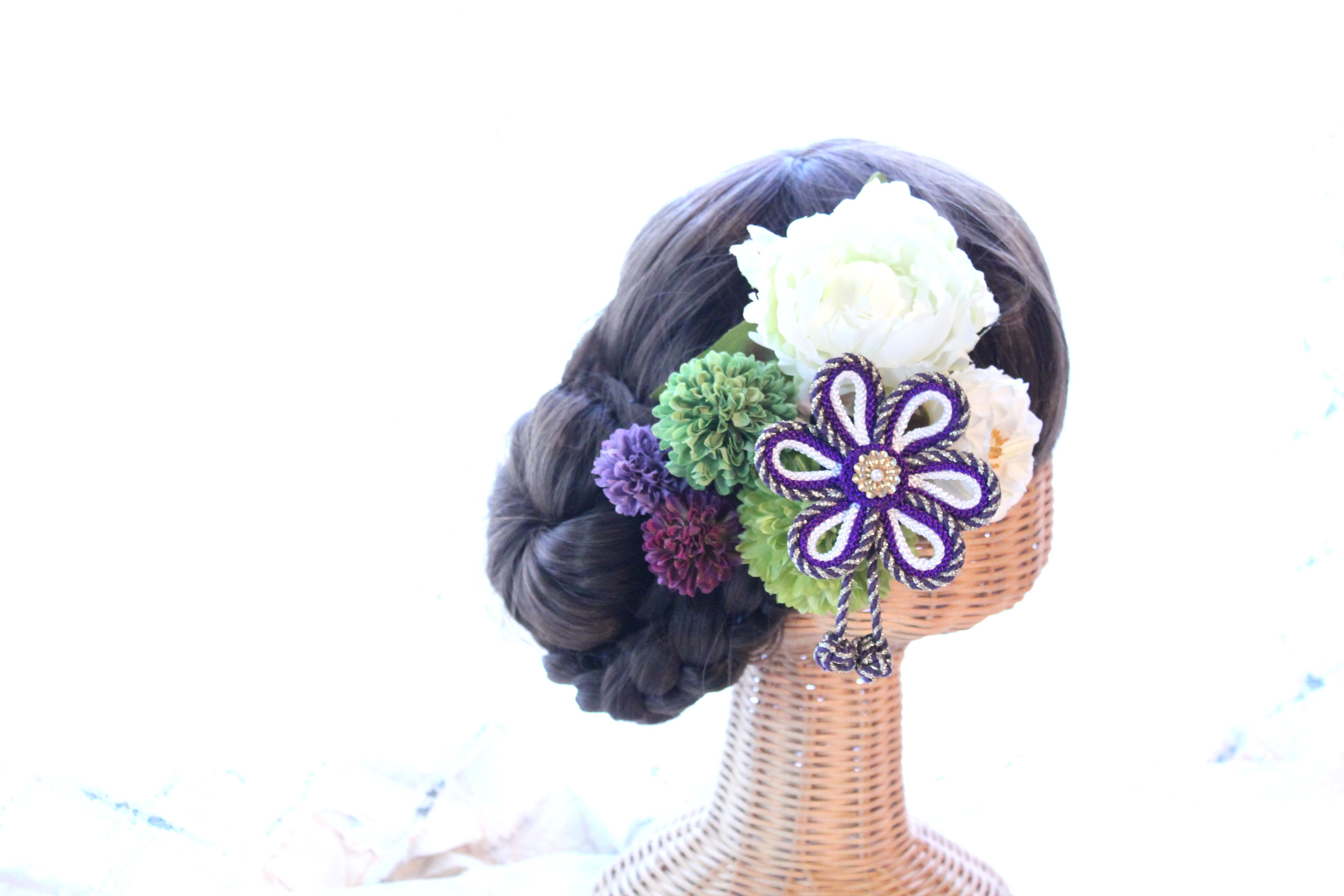白紫系和装髪飾り 花の組紐飾り 成人式 卒業式 結婚式 Iichi ハンドメイド クラフト作品 手仕事品の通販
