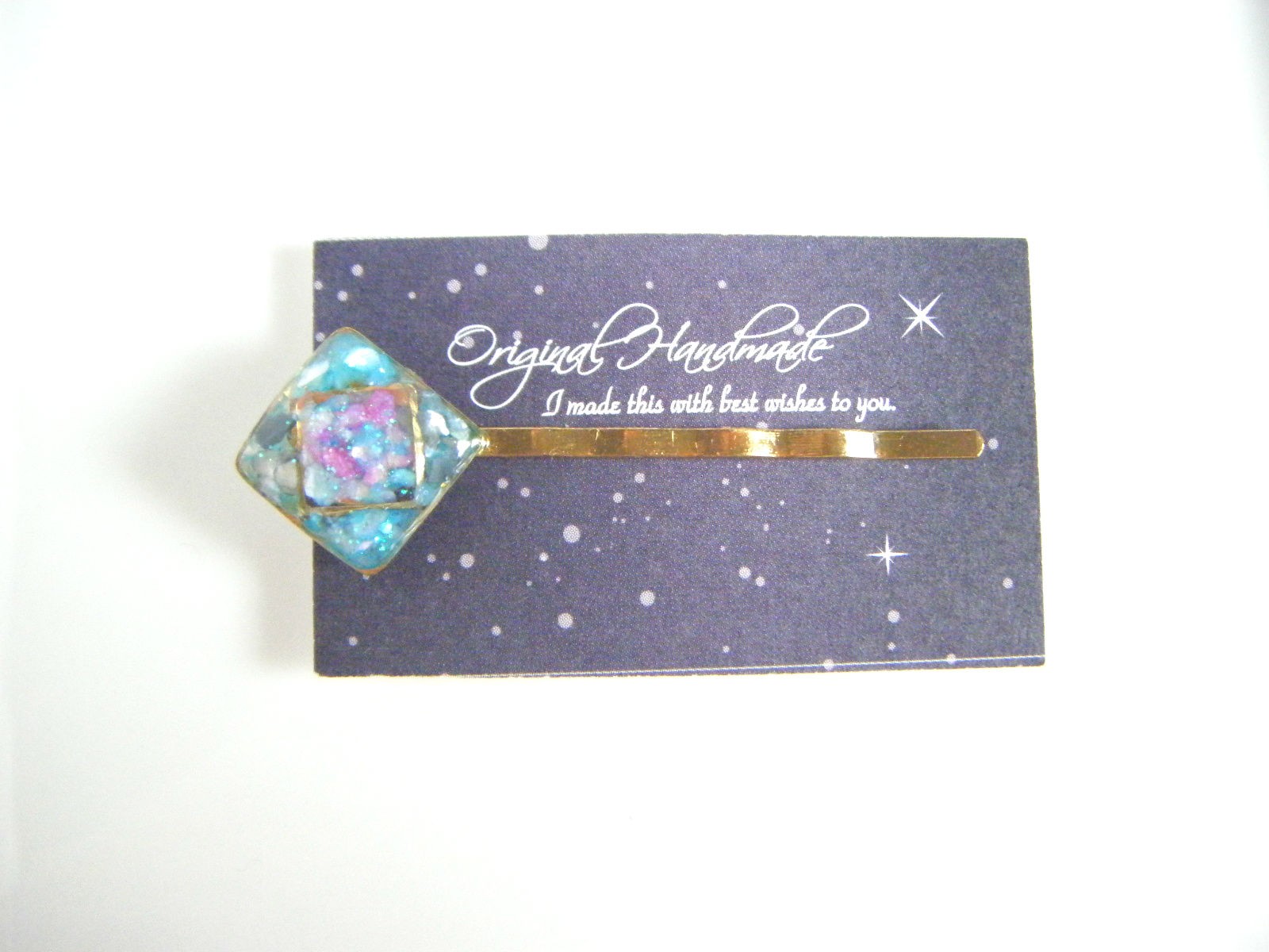 モザイクタイルのようなレジンヘアピン ライトブルー Iichi ハンドメイド クラフト作品 手仕事品の通販