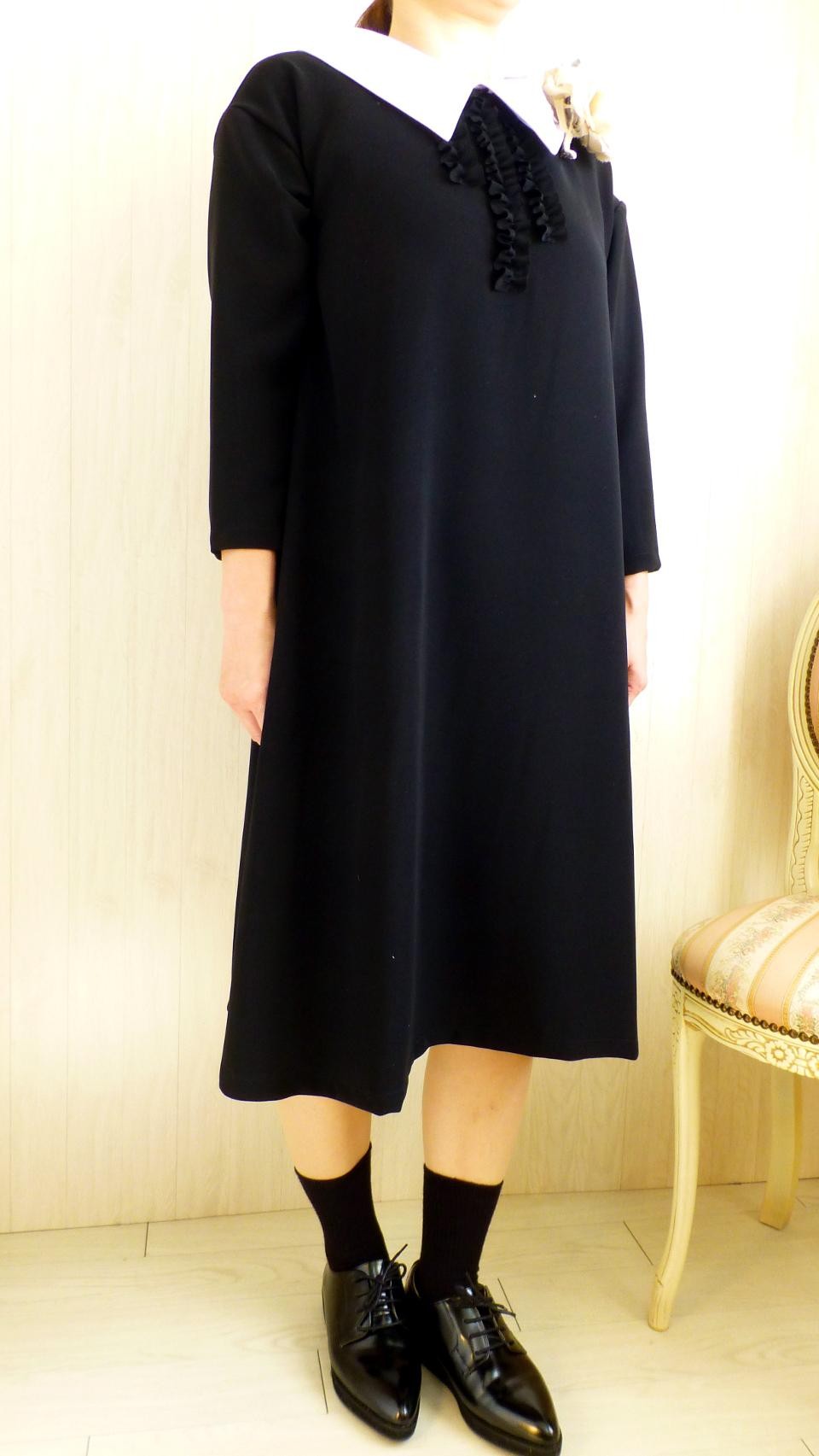 フォーマルお出かけ ドルマン大きな白襟ワンピ ギャザーフリル 法事お盆結婚式卒業入学 5 27号製作トールサイズ Iichi ハンドメイド クラフト作品 手仕事品の通販