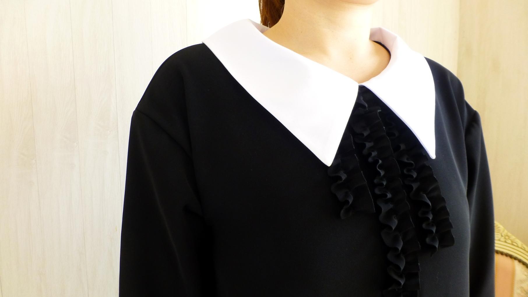 フォーマルお出かけ ドルマン大きな白襟ワンピ ギャザーフリル 法事お盆結婚式卒業入学 5 27号製作トールサイズ Iichi ハンドメイド クラフト作品 手仕事品の通販