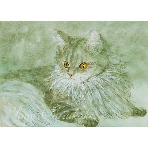 水彩 原画 可愛い猫 メインクーン Iichi ハンドメイド クラフト作品 手仕事品の通販