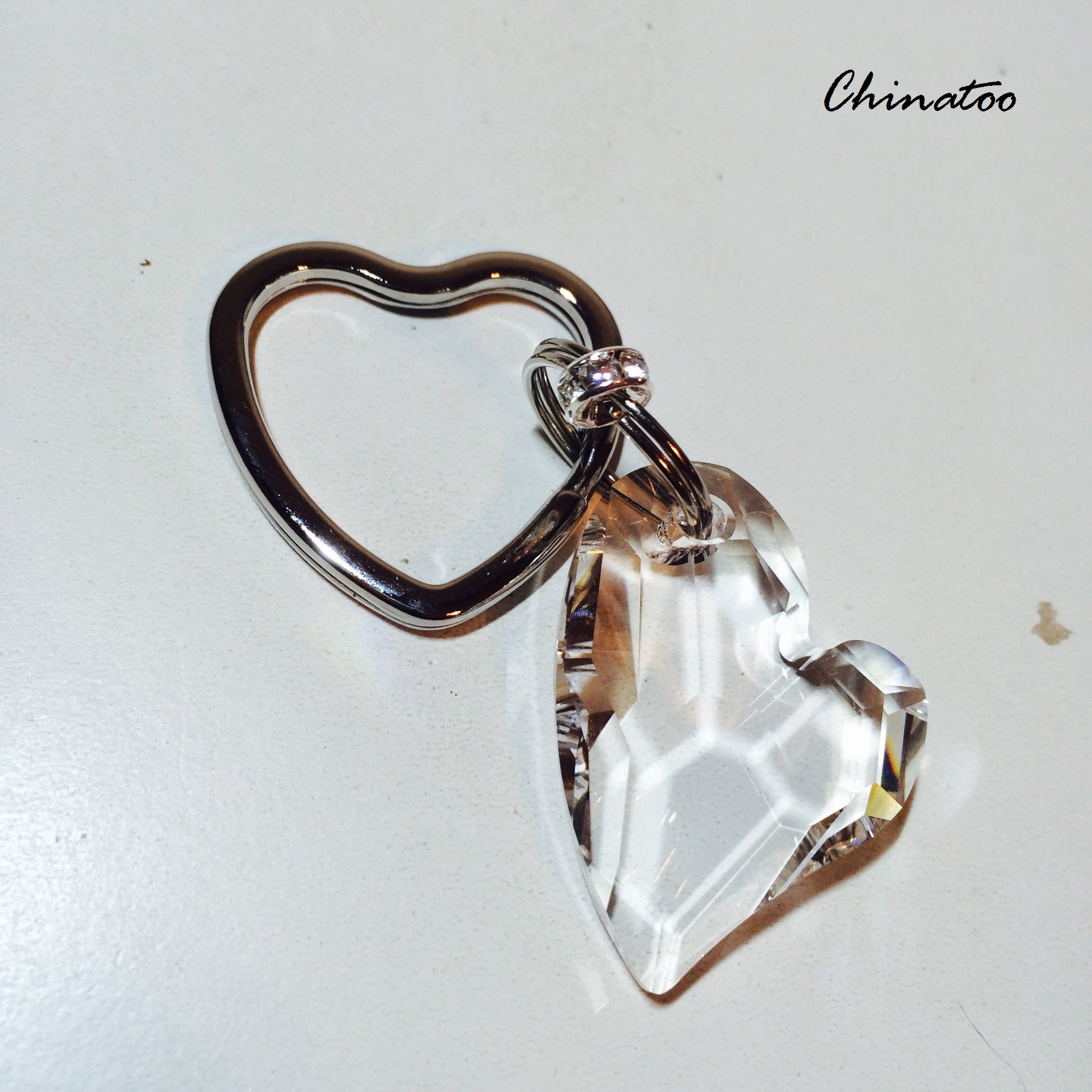 スワロフスキー 宝石ダブルハート キーリング Iichi ハンドメイド クラフト作品 手仕事品の通販