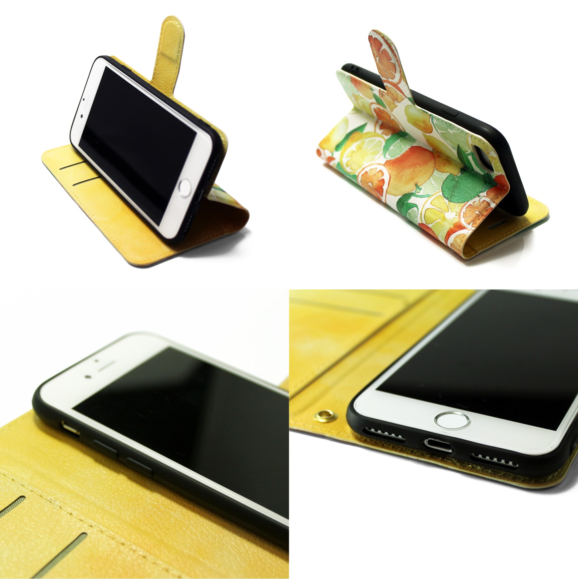 両面デザイン Iphoneケース 手帳型 レザーケース カバー レモン オレンジ ライム フルーツ柄 Iichi ハンドメイド クラフト作品 手仕事品の通販