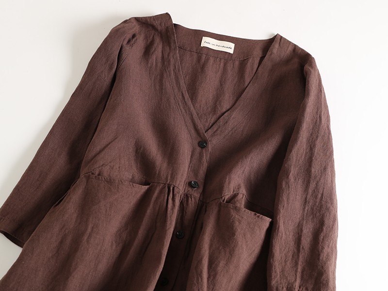 F シンプルだけど差のつくセンスでお洒落も叶えてくれる 麻100 ワンピース 前開き Iichi ハンドメイド クラフト作品 手仕事品の通販