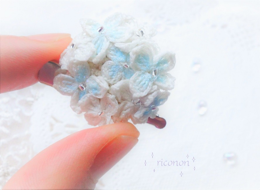 夜光 紫陽花のブローチ 髪飾り ブルー レース編み Iichi ハンドメイド クラフト作品 手仕事品の通販