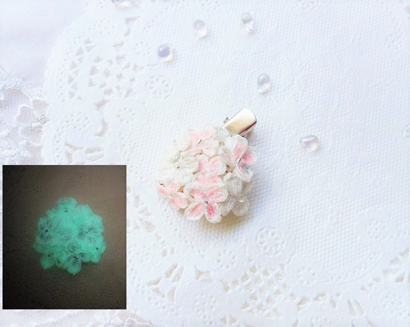 夜光 紫陽花のブローチ 髪飾り ピンク レース編み Iichi ハンドメイド クラフト作品 手仕事品の通販