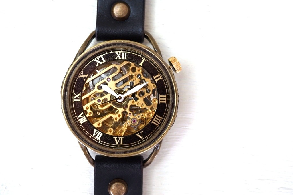 メカニックゴールド At ブラック 真鍮 手作り腕時計 Iichi ハンドメイド クラフト作品 手仕事品の通販