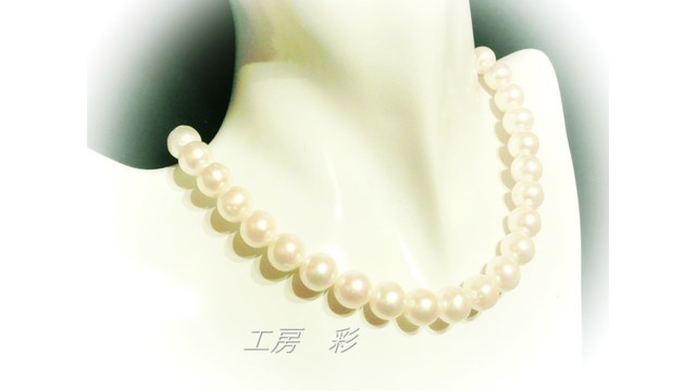 A ランク10ミリ ホワイト高級淡水パールのネックレス プリンセスタイプ Iichi ハンドメイド クラフト作品 手仕事品の通販