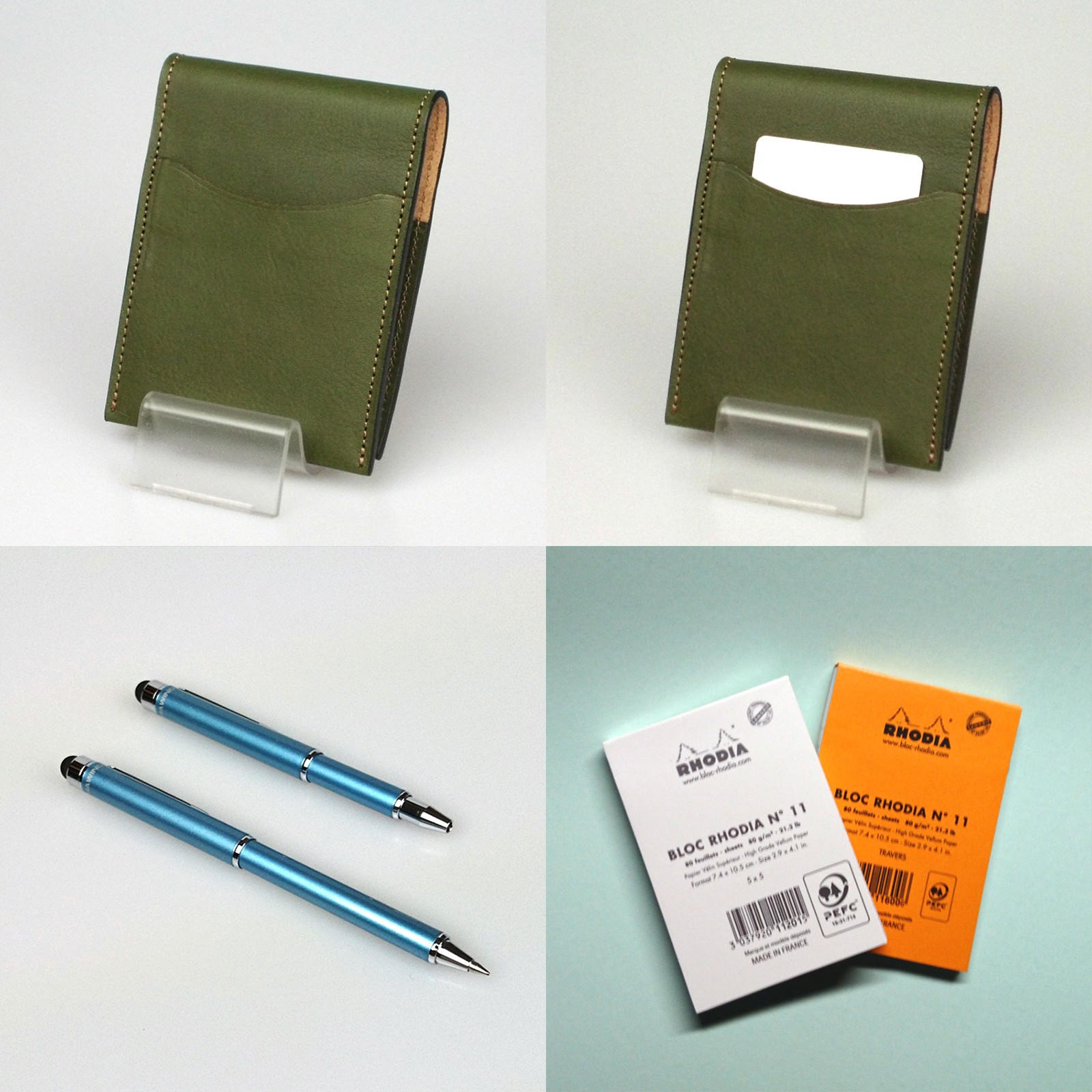 木と革のRHODIA No.11カバー [グリーン] | iichi ハンドメイド・クラフト作品・手仕事品の通販