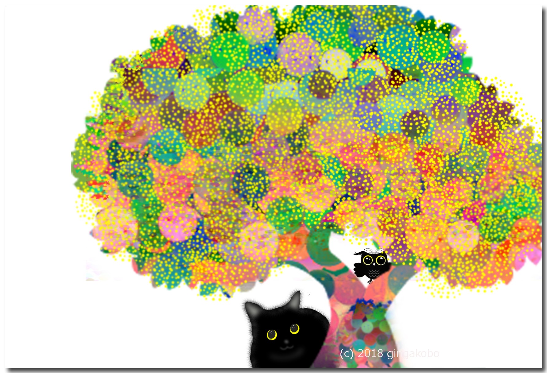 黒猫ちゃんとフクロウくんの関係 ほっこり癒しのイラストポストカード2枚組no 626 Iichi ハンドメイド クラフト作品 手仕事品の通販