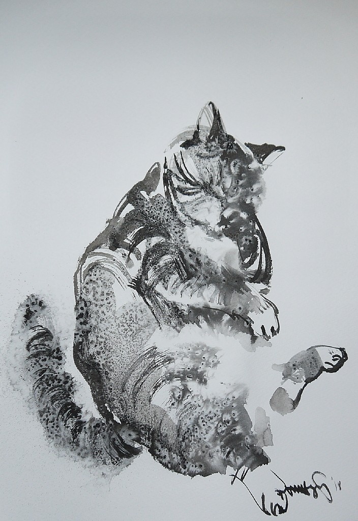 Lazy Cat 2 墨絵 水彩画用紙 ２４ ５ｃｍ ３５ｃｍ Iichi ハンドメイド クラフト作品 手仕事品の通販