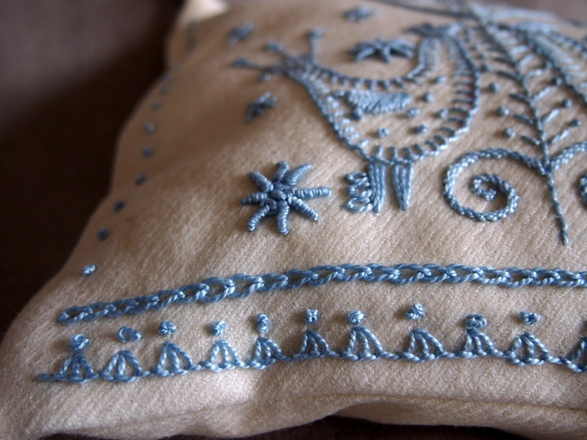 鳥の柄のスウェーデン刺繍のクッション ウール ブルー Iichi ハンドメイド クラフト作品 手仕事品の通販