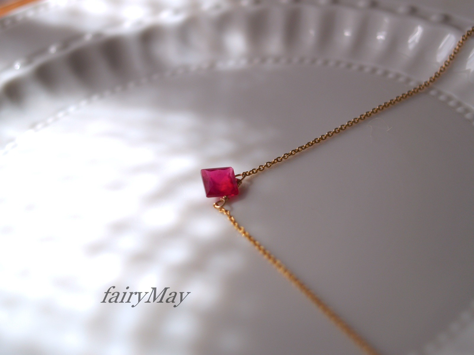 K14gf 宝石質ルビー プリンセスカット ネックレス Ruby Princess Cut Necklace Iichi ハンドメイド クラフト作品 手仕事品の通販