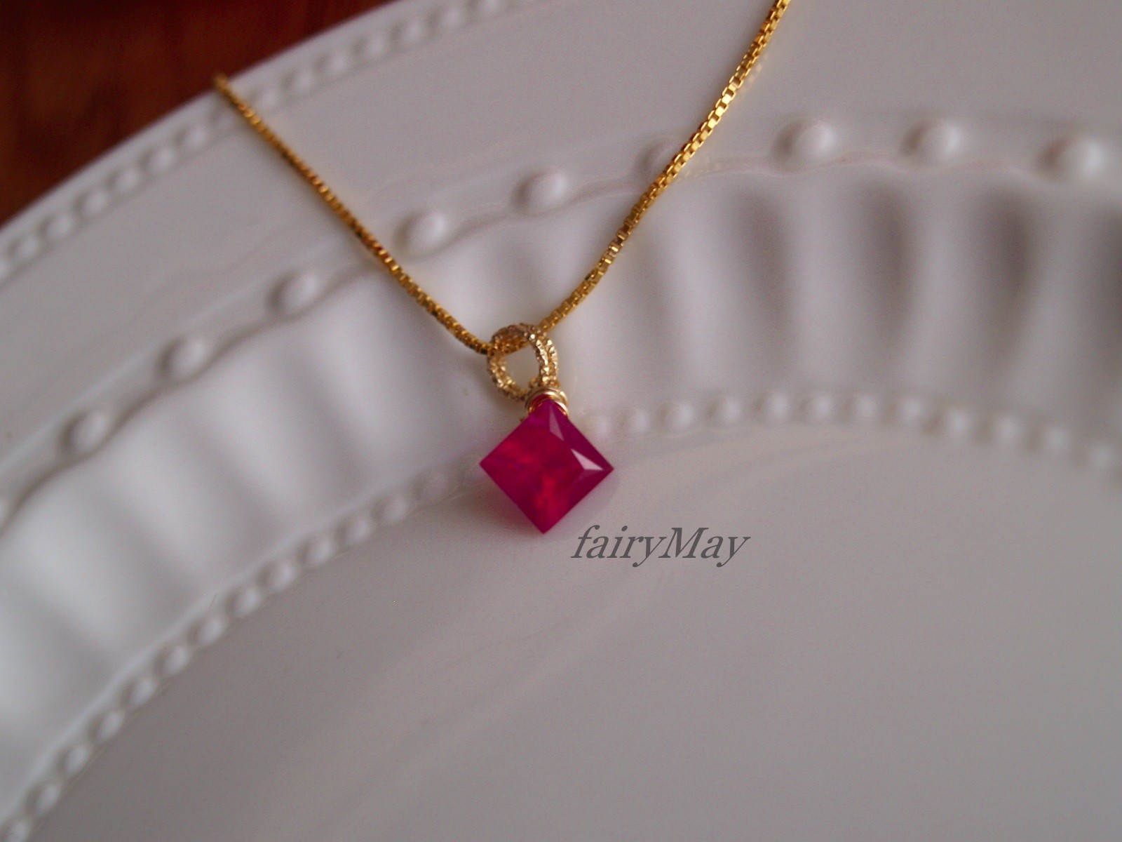 K14gf 宝石質ルビー プリンセスカット ネックレス Ruby Princess Cut Necklace Iichi ハンドメイド クラフト作品 手仕事品の通販