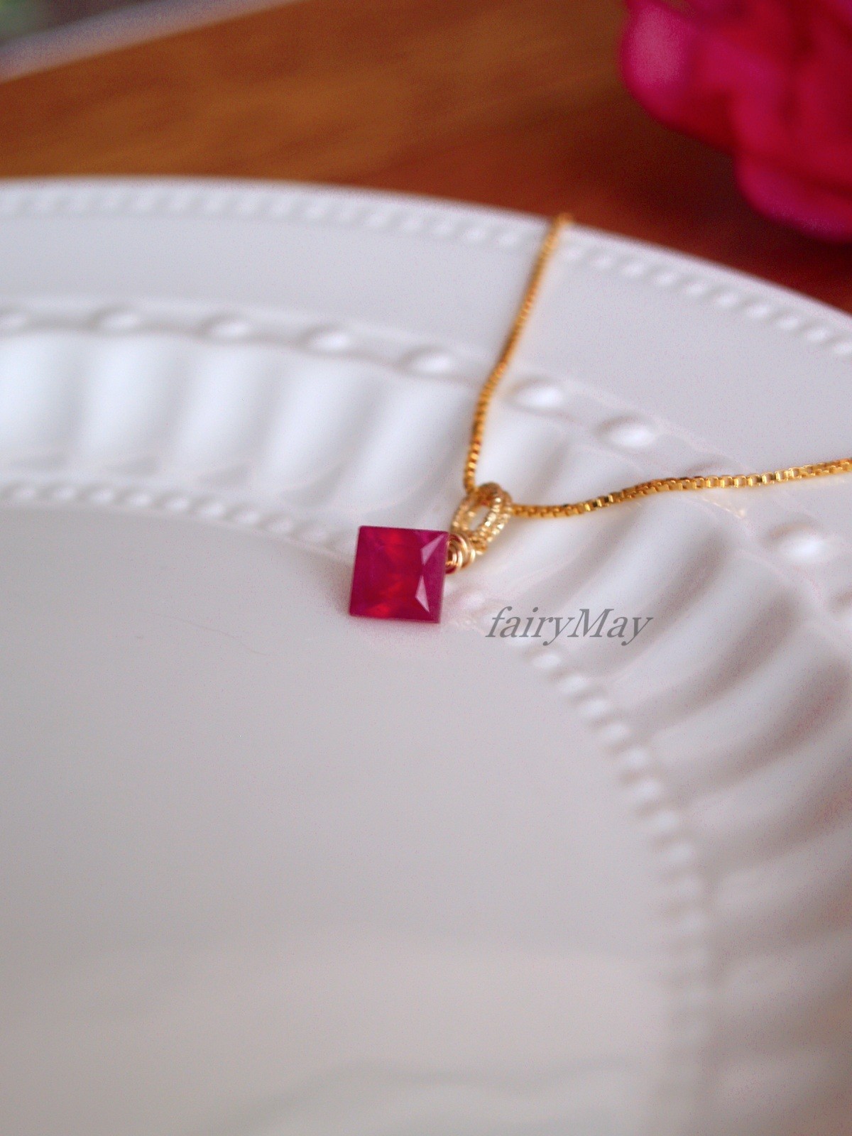 K14gf 宝石質ルビー プリンセスカット ネックレス Ruby Princess Cut Necklace Iichi ハンドメイド クラフト作品 手仕事品の通販