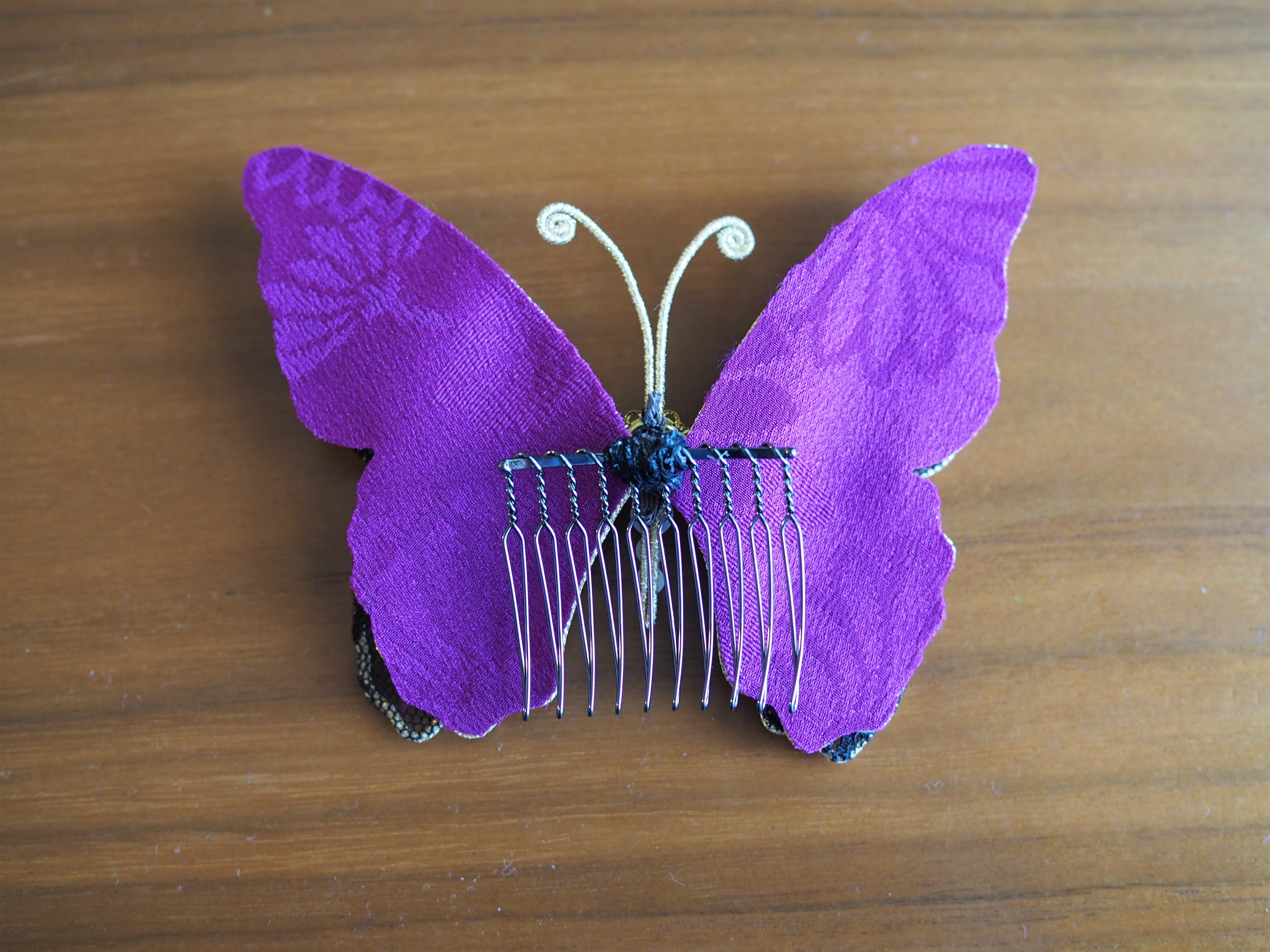 蝶々コーム アンティーク着物生地使用 紫レース Iichi ハンドメイド クラフト作品 手仕事品の通販