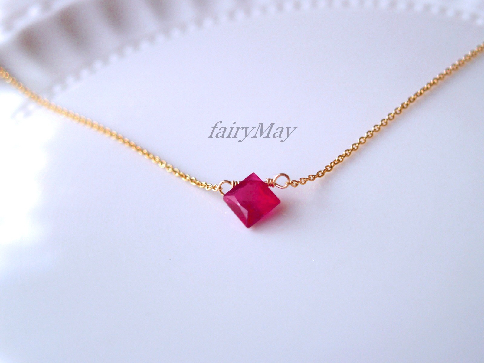 K14gf 宝石質ルビー プリンセスカット ネックレス Ruby Princess Cut Necklace Iichi ハンドメイド クラフト作品 手仕事品の通販