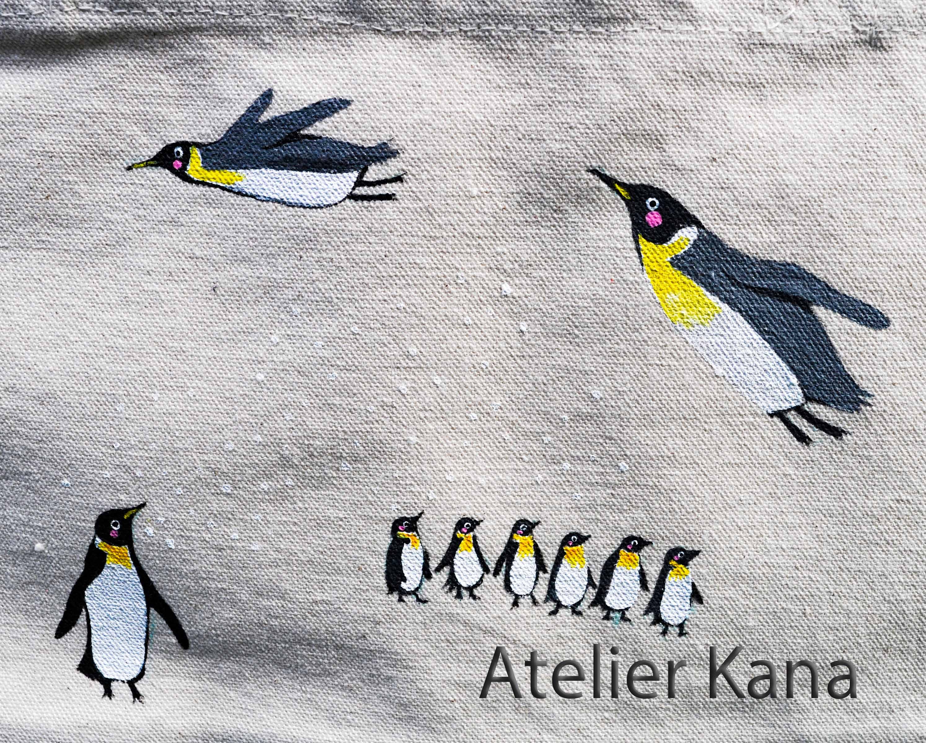 手描きの空飛ぶペンギントート Iichi ハンドメイド クラフト作品 手仕事品の通販