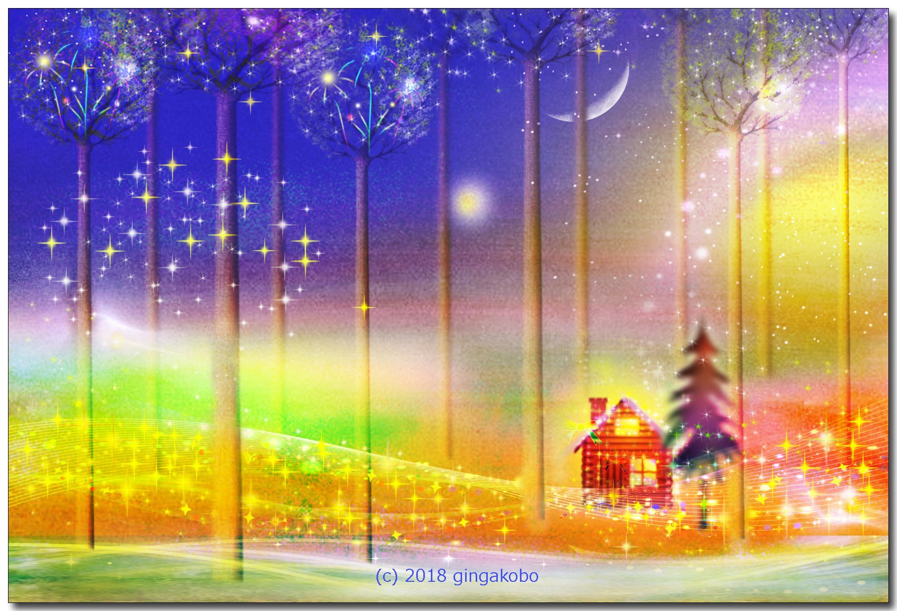 星降るクリスマス ほっこり癒しのイラストポストカード2枚組no 648 Iichi ハンドメイド クラフト作品 手仕事品の通販