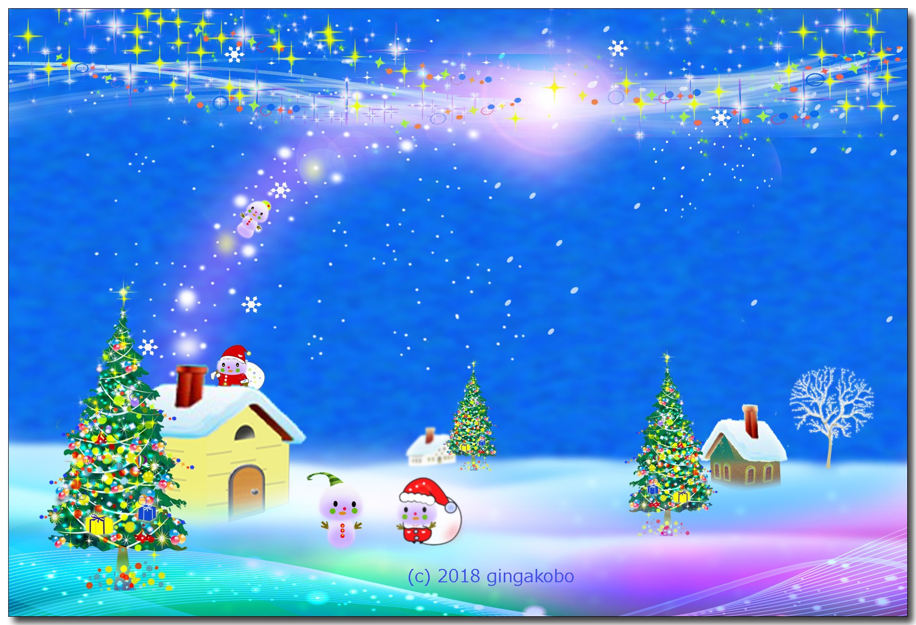 雪だるまサンタがやってきたクリスマス ほっこり癒しのイラスト