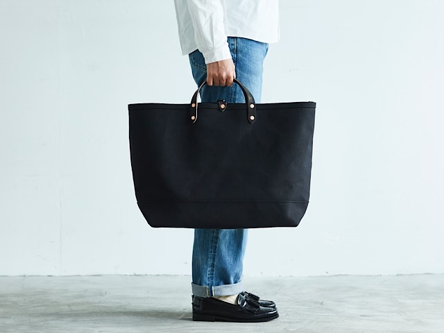 キャンバス レザー トートバッグ L オールブラック ハンドバッグ 黒 通勤 通学 メンズ レディース Iichi ハンドメイド クラフト作品 手仕事品の通販