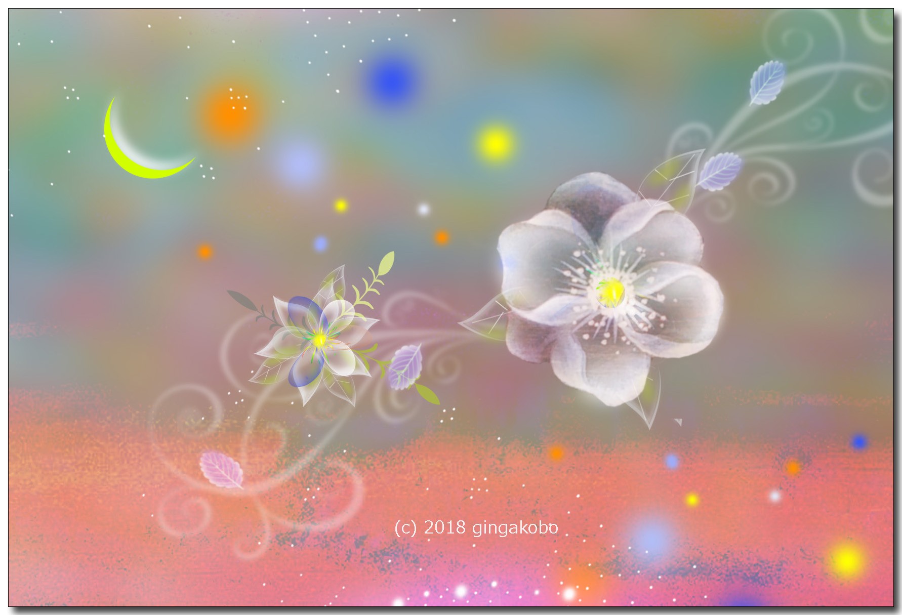 月の眉の日に咲く花 ほっこり癒しのイラストポストカード2枚組no 657 Iichi ハンドメイド クラフト作品 手仕事品の通販