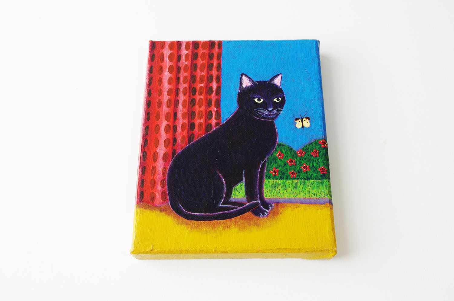 油絵 原画「好奇心」Ｆ0サイズ 額付き 黒猫 ネコ | iichi ハンドメイド 