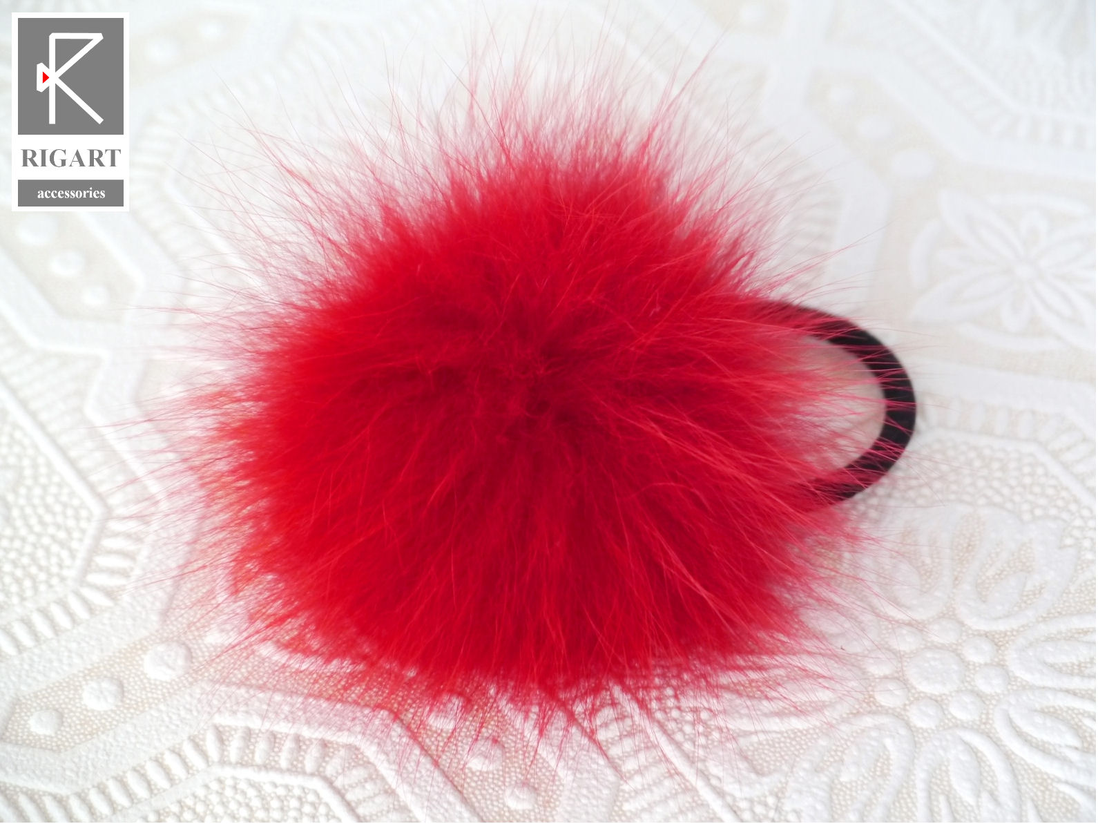 新色 フォックスファーの高見えヘアゴム 大 レッド 赤 Iichi ハンドメイド クラフト作品 手仕事品の通販