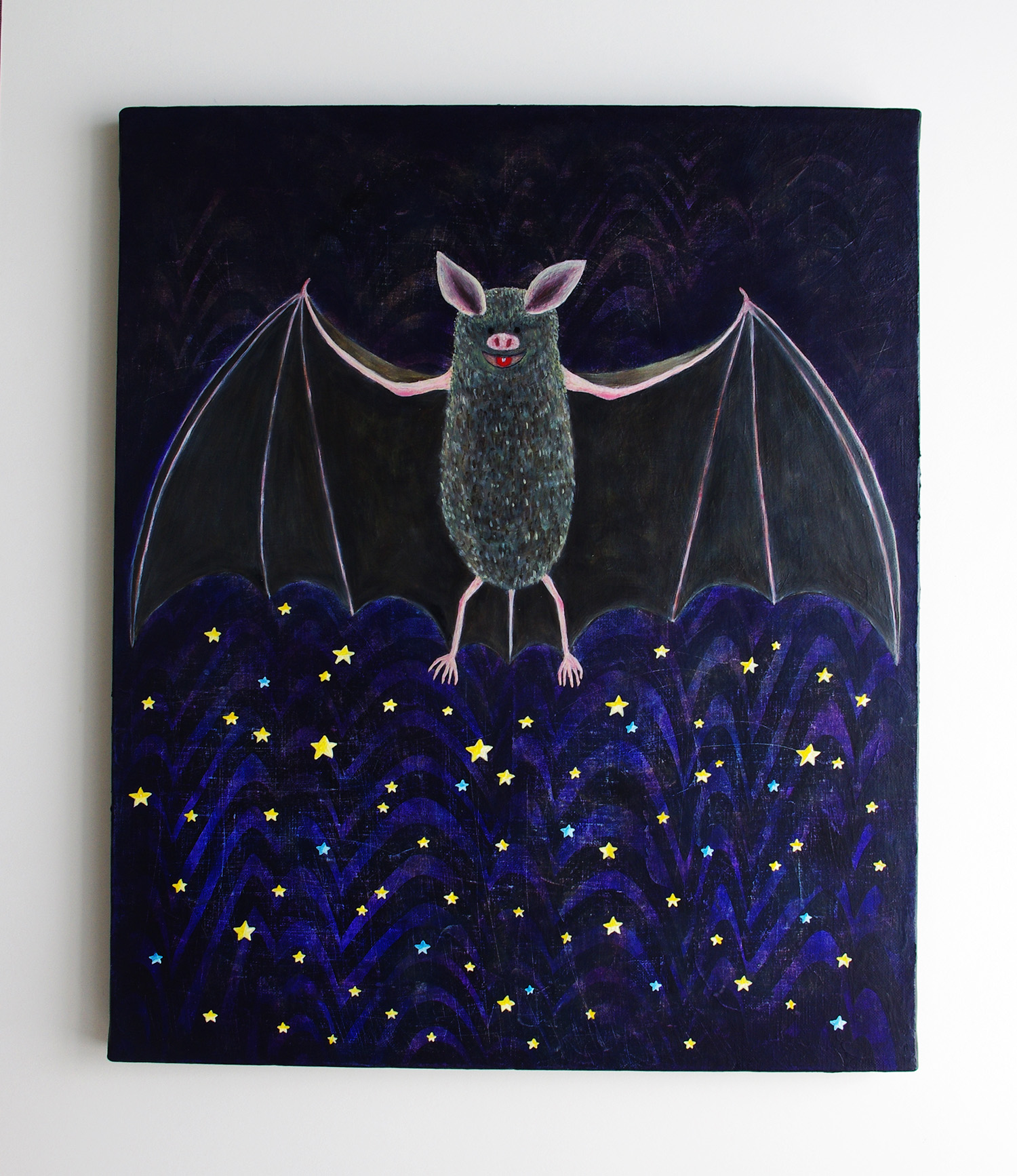油絵 アートキャンバス 夜を作る F8 蝙蝠 コウモリ Iichi ハンドメイド クラフト作品 手仕事品の通販
