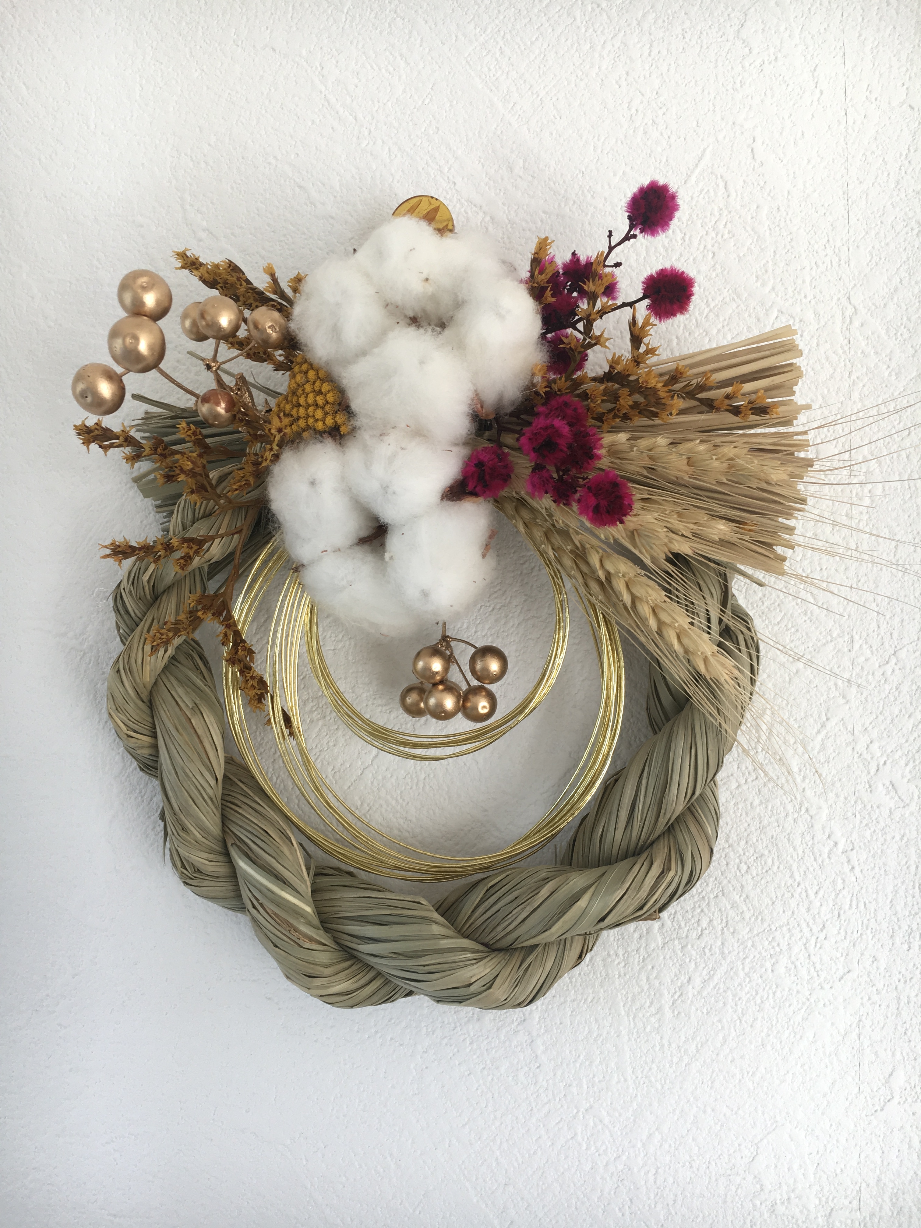 お正月飾り しめ縄お飾り コットンツリー 麦 Iichi ハンドメイド クラフト作品 手仕事品の通販