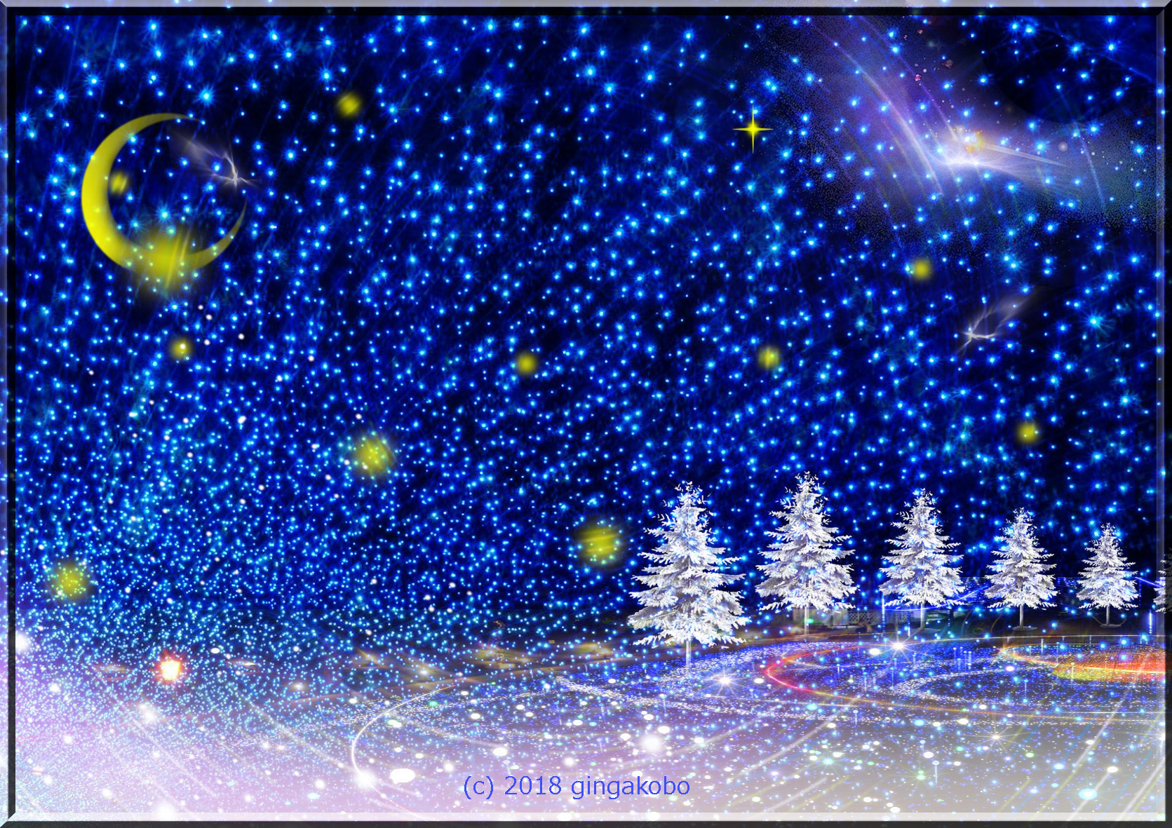 イルミネーション 星 雪 ほっこり癒しのイラストa4サイズポスター