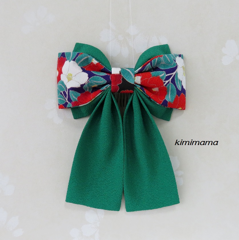 髪飾り 縮緬 Wリボンはいからさん モダン椿 紫地 みどり 着物 袴 浴衣 卒業式 和装小物 Iichi ハンドメイド クラフト作品 手仕事品の通販