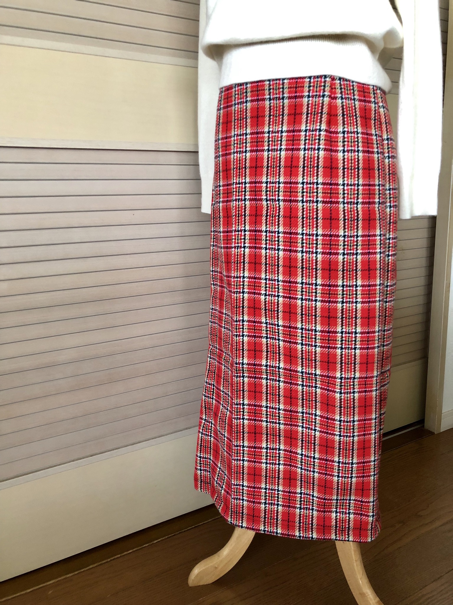 送料込・2wayチェックの巻きスカート赤・ロングタイト | iichi 