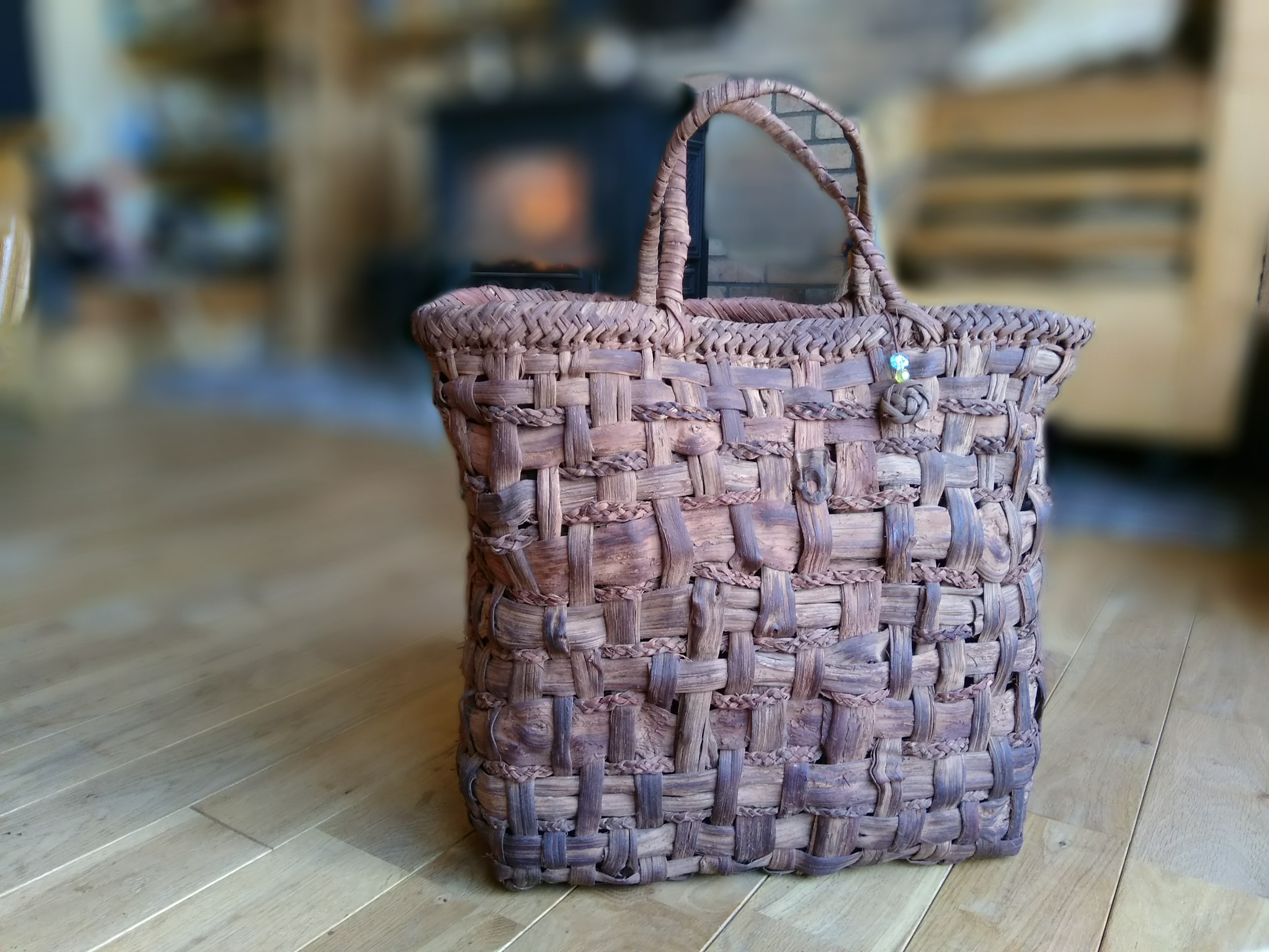 山葡萄かごバッグ 桜皮籠バッグ 手提げ 籠 保存袋付き 手作り A24 特価
