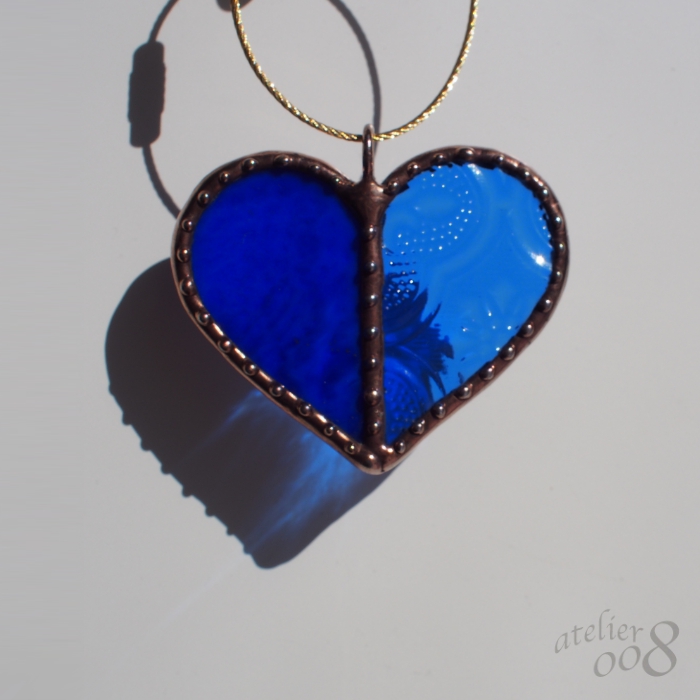 ステンドグラス ハートキーホルダーblue Iichi ハンドメイド クラフト作品 手仕事品の通販